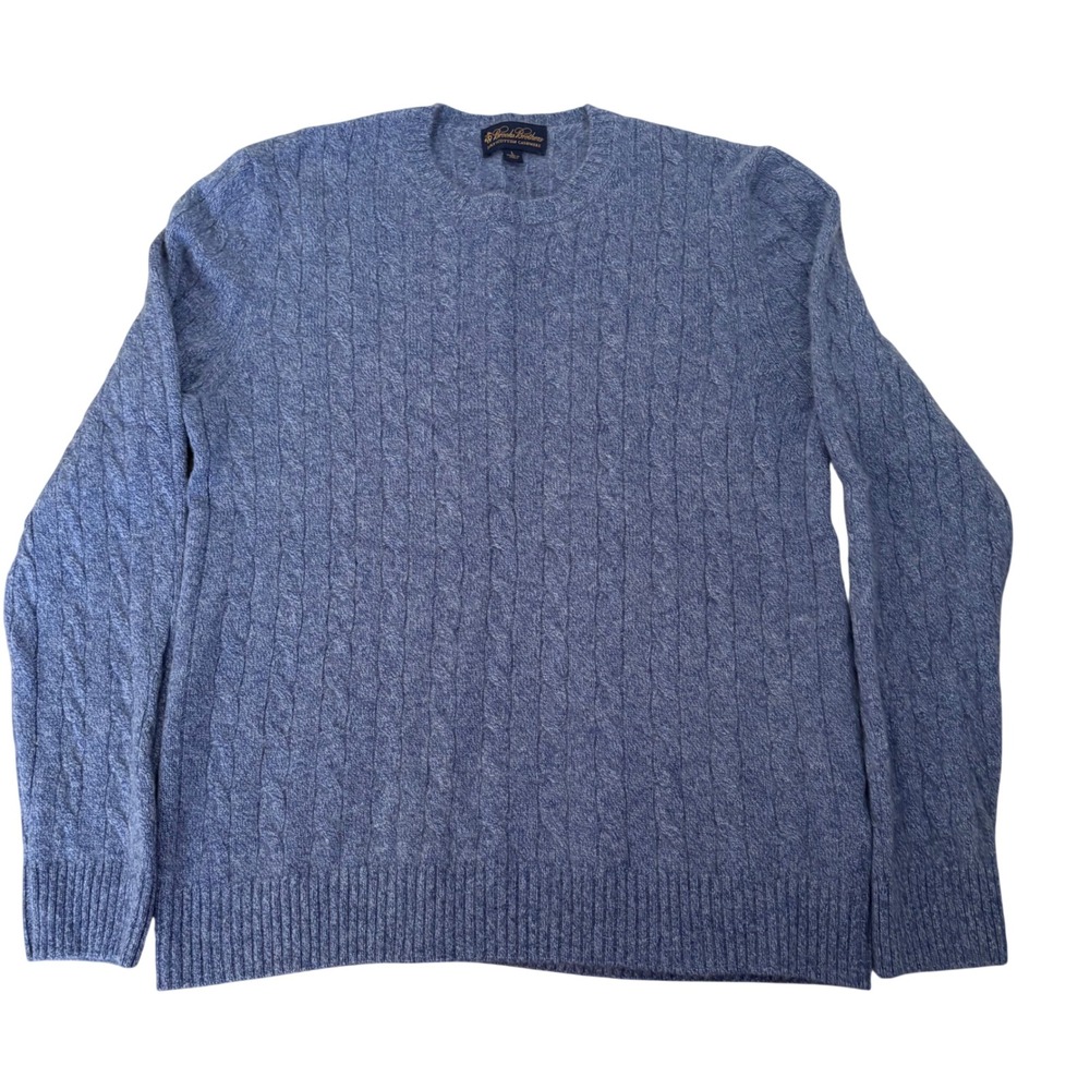 Brooks Brothers Mens Blue 2-Ply Scottish Cashmere Cable Knit Crewneck Sweater L